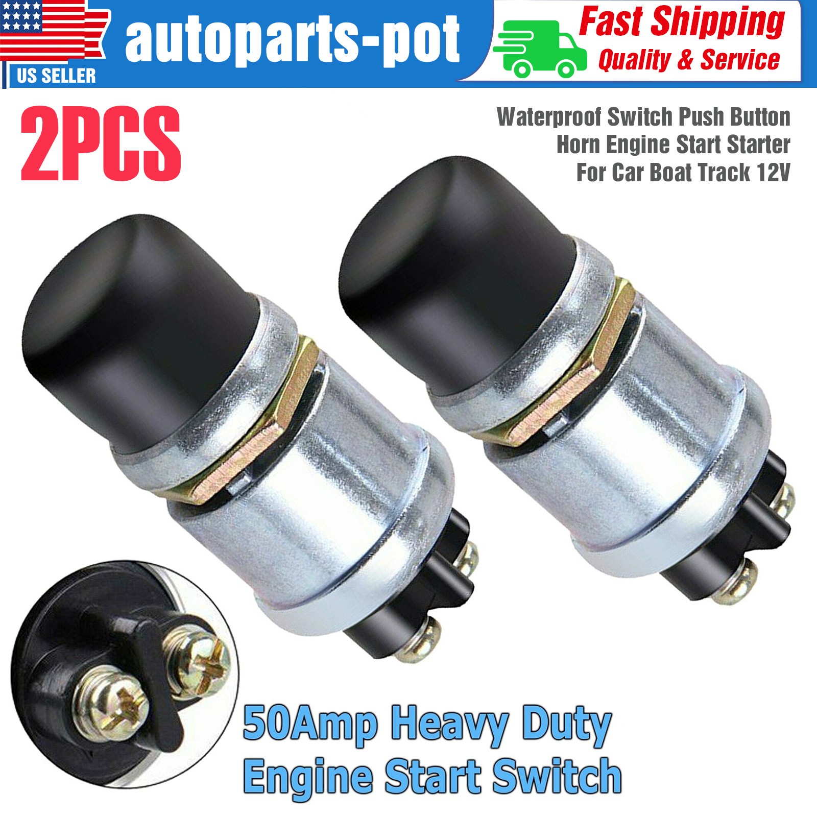 2PCS Starter Switch 12V Waterproof Push Start Button 50A Heavy Duty Momentary 2PCS Starter Switch 12V Waterproof Push Start Button 50A Heavy Duty Momentary