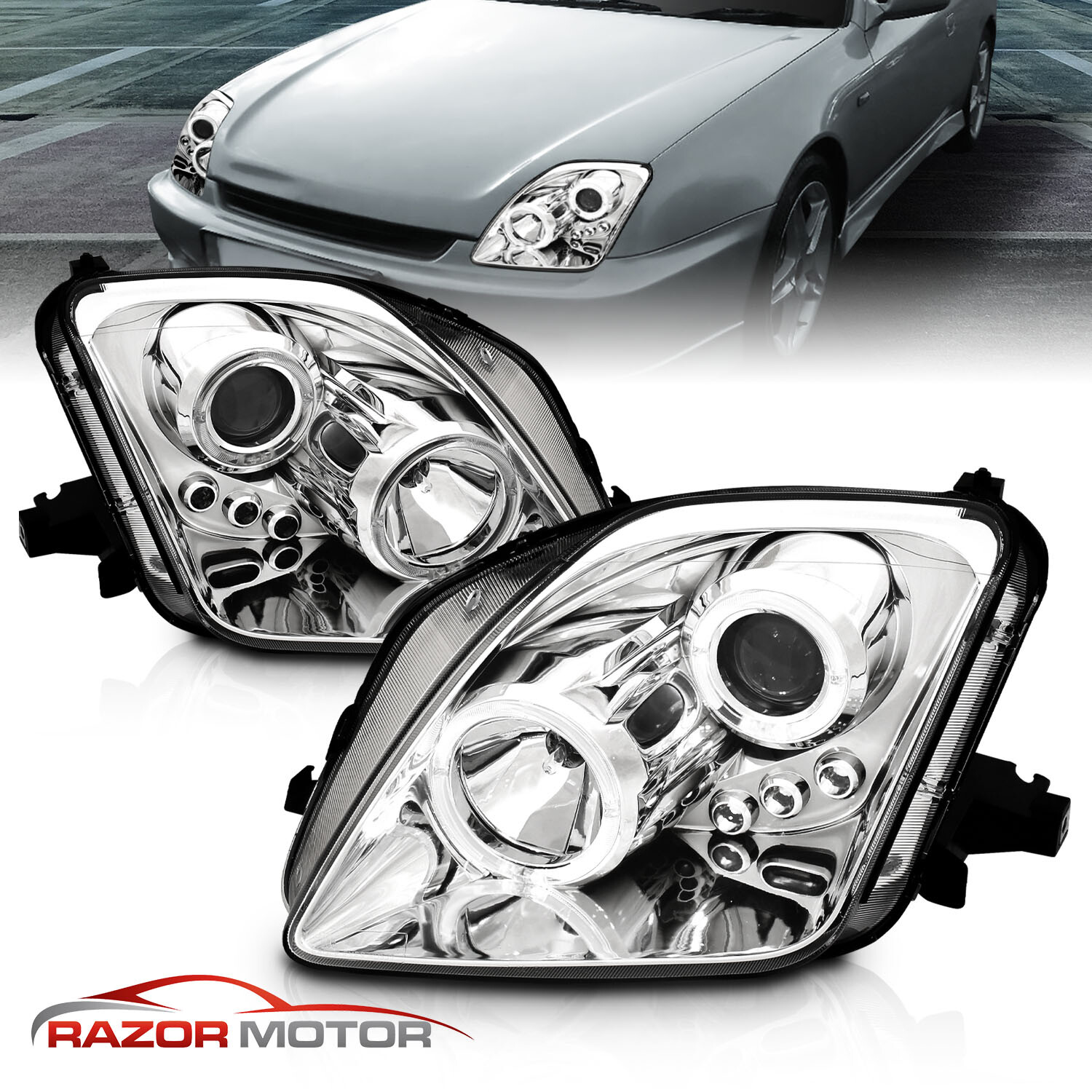[Dual Halo]For 1997-2001 Honda Prelude LED Ring Projector Headlights