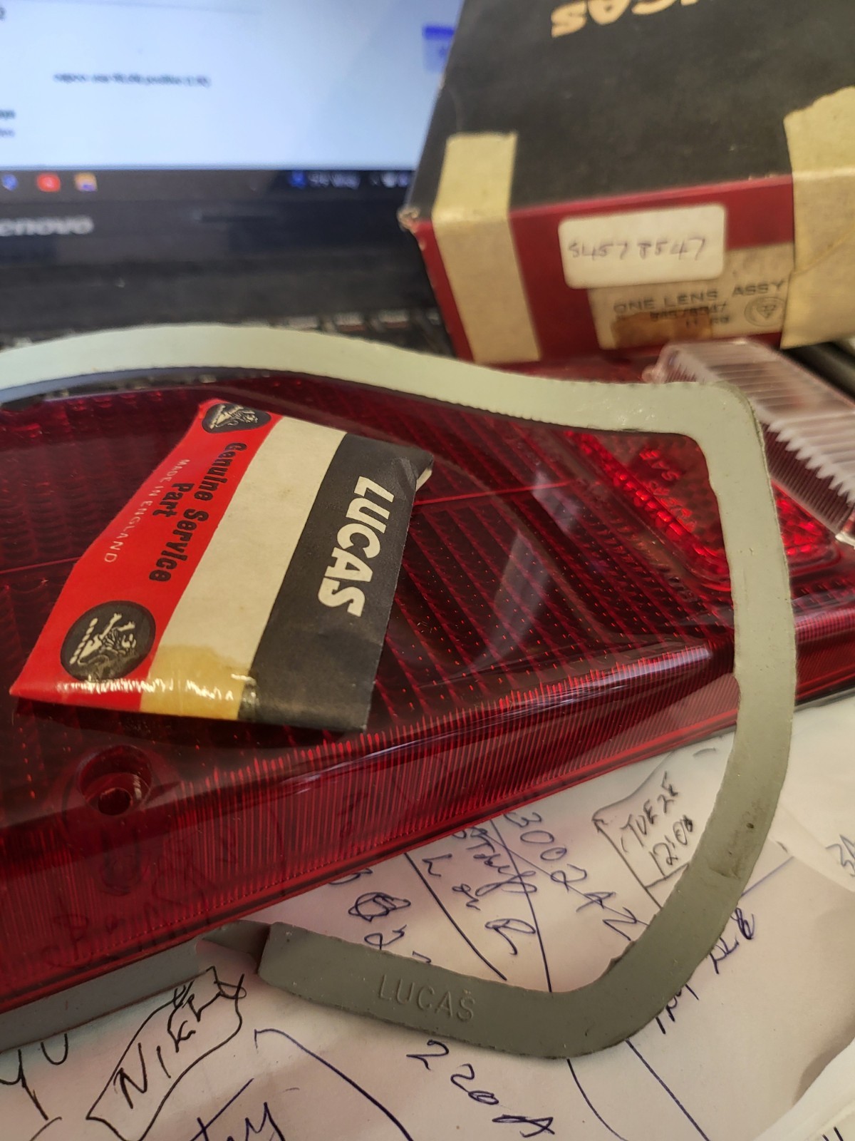 Lotus Elan 2+2, Europa tail lamp lens right, red & clear 54578547 Lucas NOS Lotus Elan 2+2, Europa tail lamp lens right, red & clear 54578547 Lucas NOS