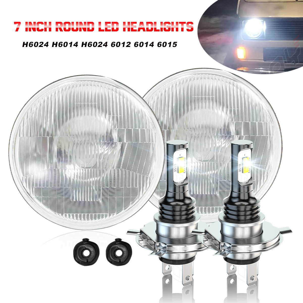 DOT 7\'\' Inch LED GLASS Headlight Round,CLASSIC LOOK Conversion Chrome pair 2026