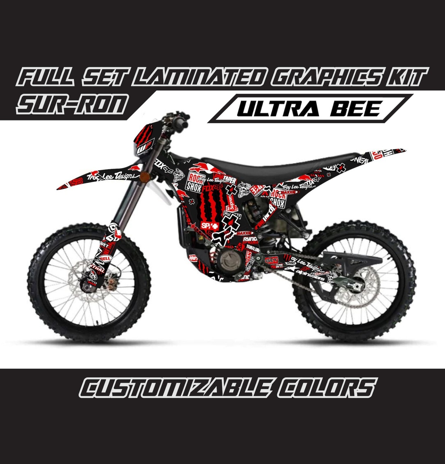 SUR RON ULTRA BEE Red Black Stickerbomb Decals Stickers Skin Wrap Graphics Kit