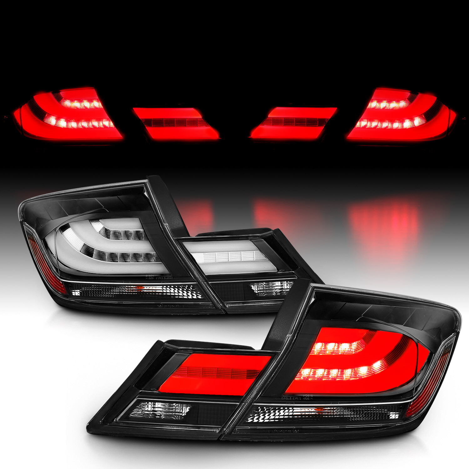 For 2013 2014 2015 Honda Civic 4DR 4 Door Sedan Black/Clear LED Tail Lights Pair