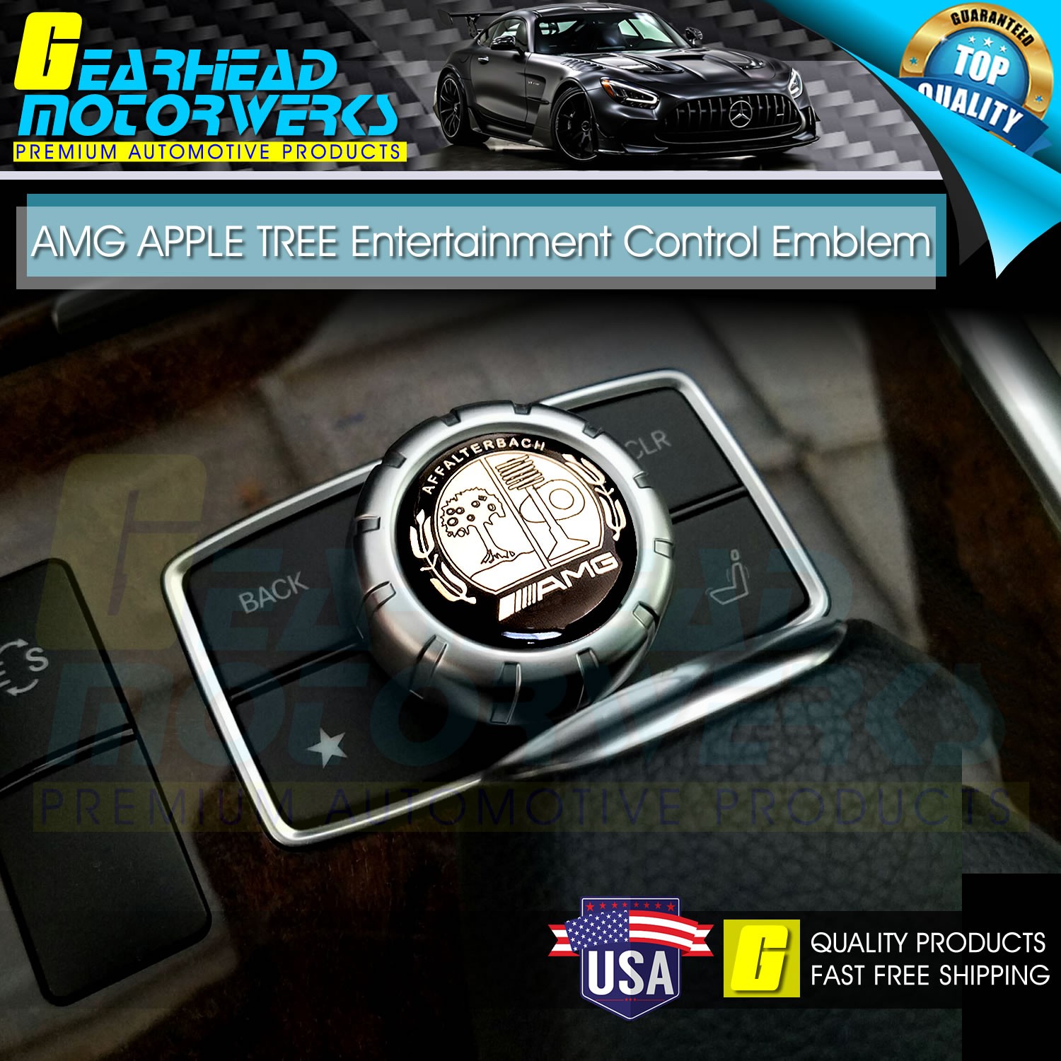AMG 29mm Affalterbach Black Silver Multimedia Emblem Interior Control 3D Badge