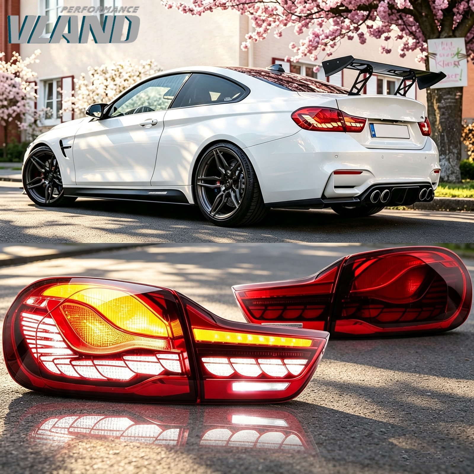 VLAND Red LED Tail Lights w/Startup Animation For 2014-2020 BMW 4-Series M4 Pair