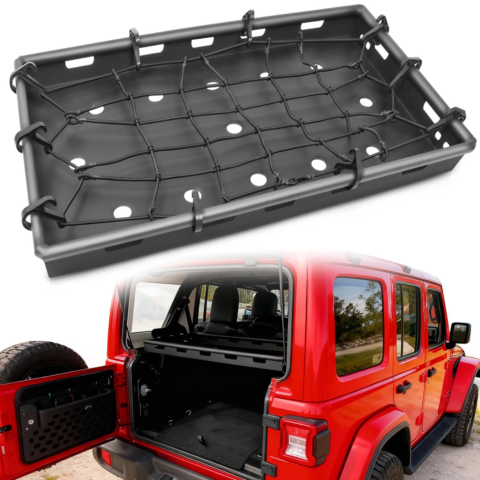 Interior Rear Cargo Basket Storage Rack For 2018-2026 Jeep Wrangler JL JLU 4Door
