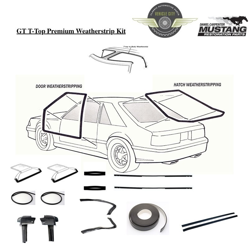 1987–1988 Ford Mustang GT T-Top 20 Piece Premium Weatherstrip Kit Fox Body