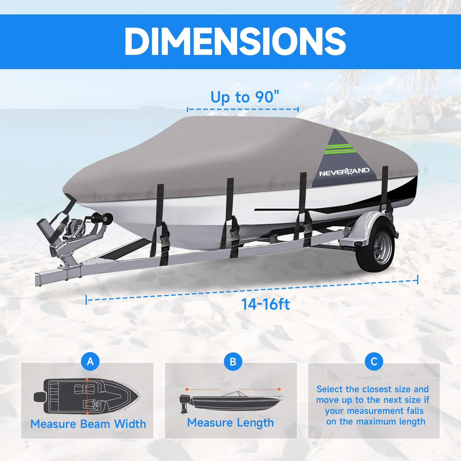 NEVERLAND Boat Cover 14-24FT Heavy Duty Waterproof Fits Pontoon V-Hull Runabout