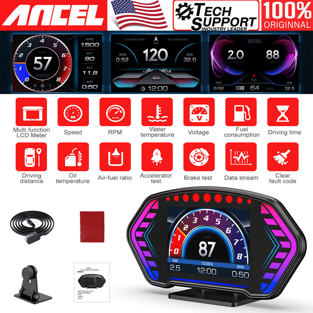 OBD2+GPS HUD Head Up Display Car Digital Speedometer RPM Alarm Water & Oil Temp