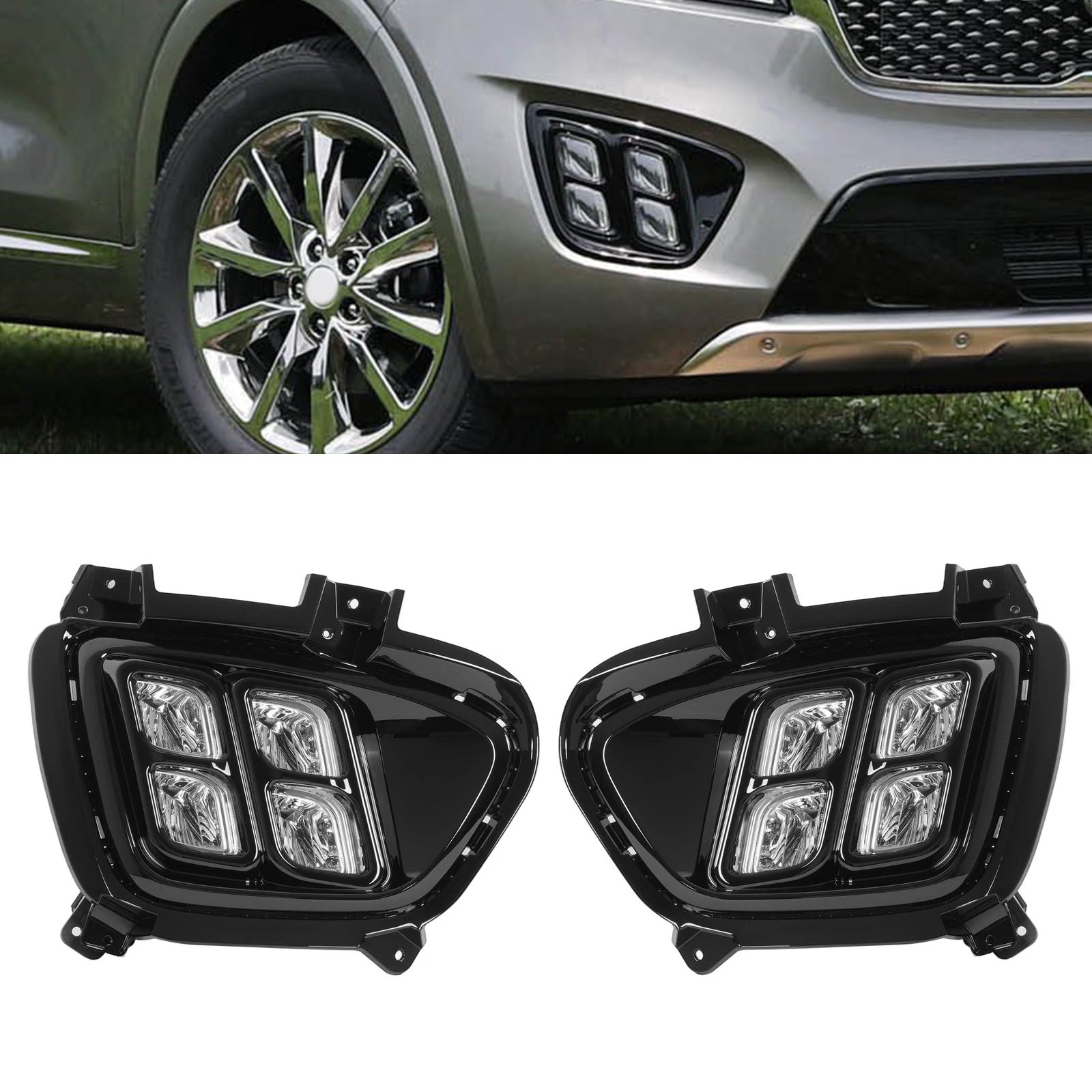 For Kia Sorento 2016-2018 Front Left & Right LED Fog Light Lamp 4 Eyes w/ Bezels For Kia Sorento 2016-2018 Front Left & Right LED Fog Light Lamp 4 Eyes w/ Bezels