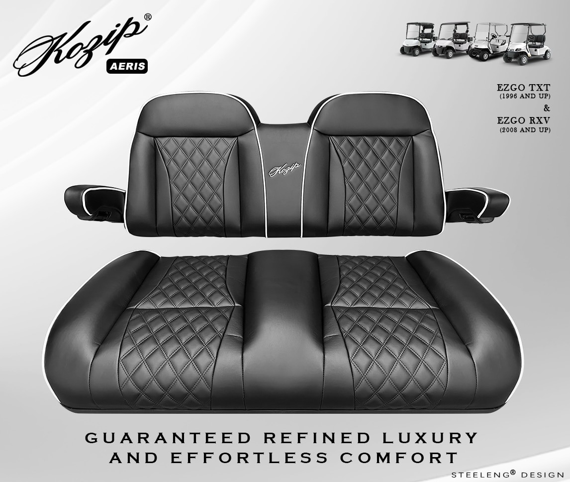 'KOZIP' EZGO TXT / RXV GOLF CART FRONT SEAT/BACKREST CUSHION SET (Black)
