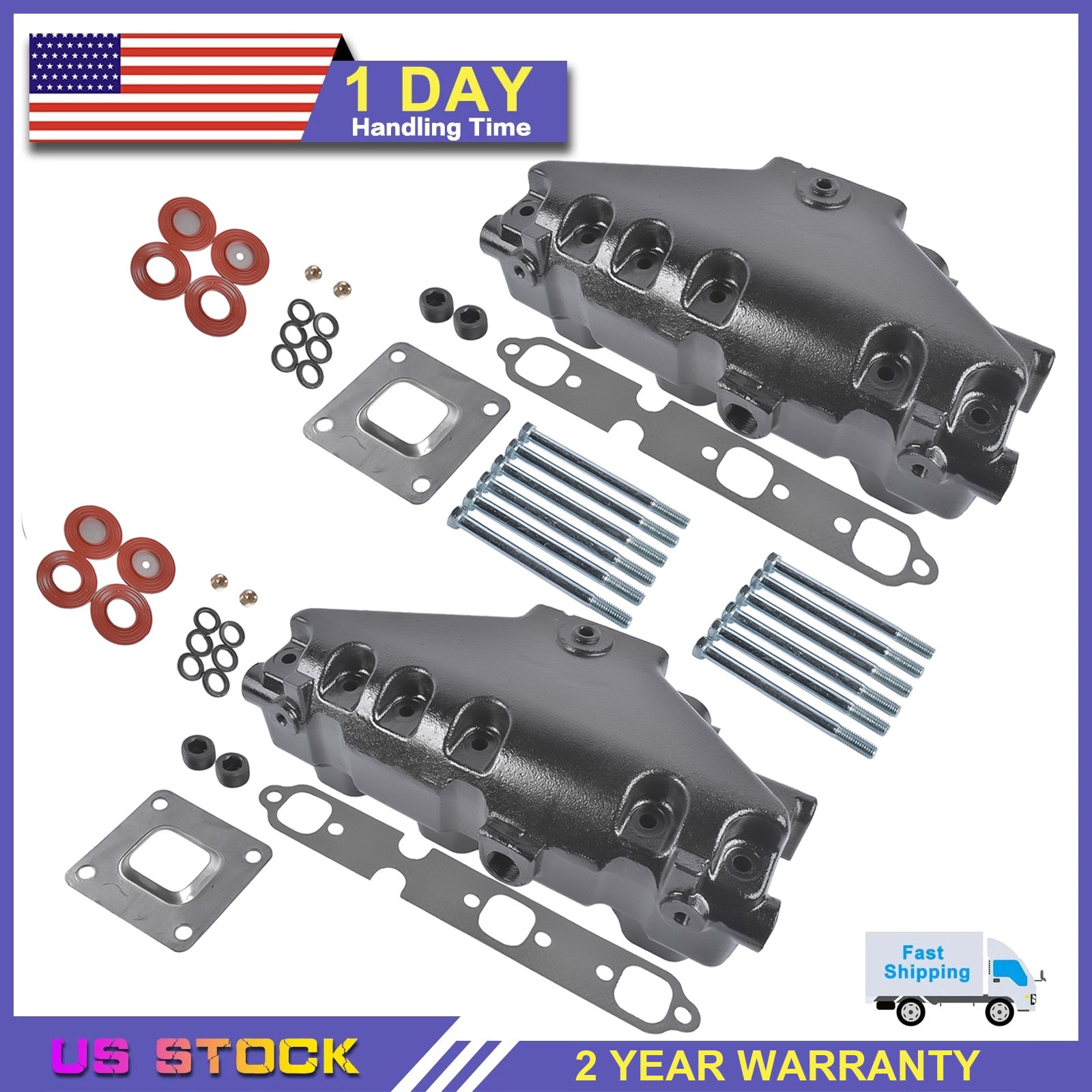 2PCS Exhaust Manifold for Mercruiser GM 4.3 V6 2002-UP Dry Joint Riser 864612T01