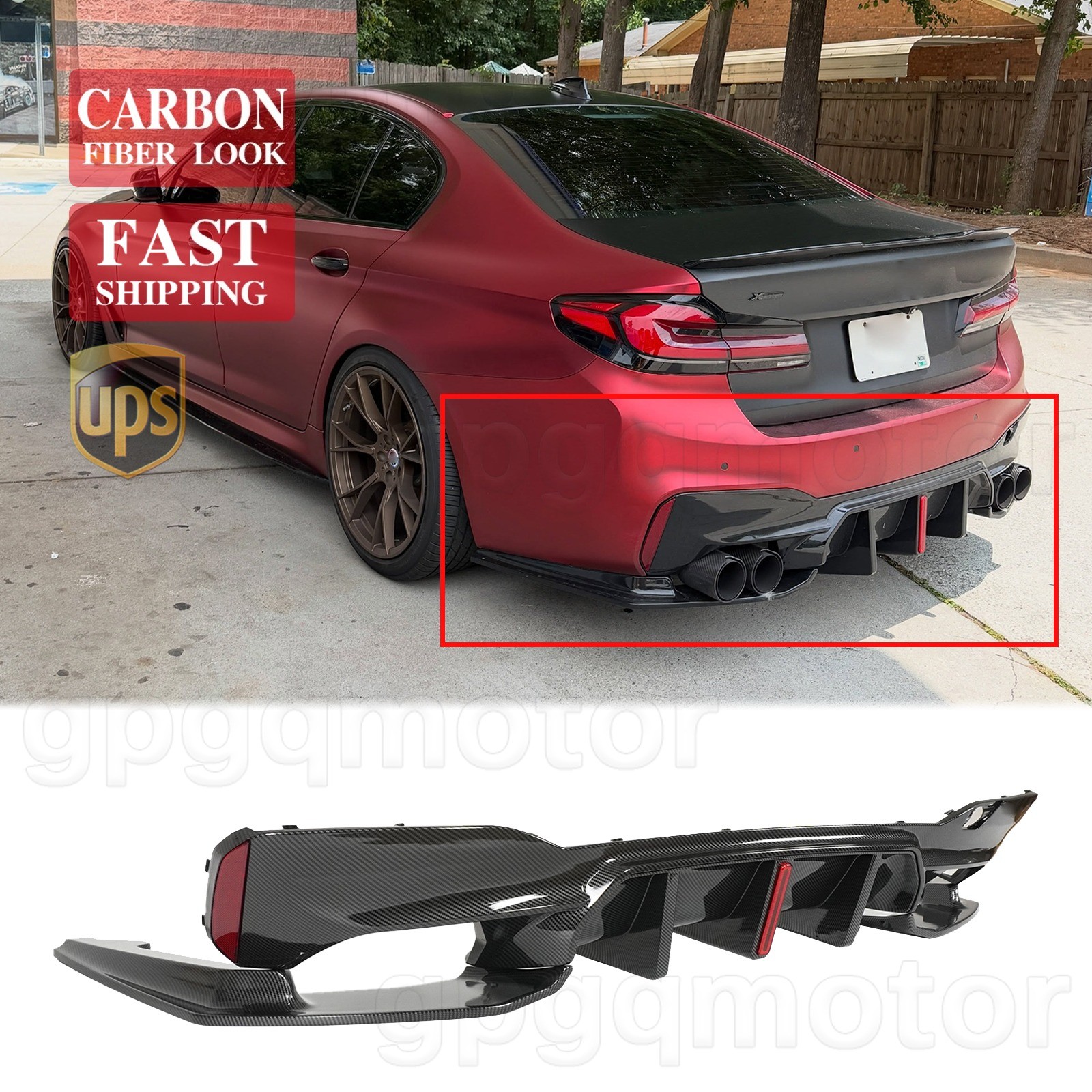 For BMW G30 5 Series 530i 540i M550i 2017-23 Carbon Rear Bumper Diffuser W/ LED For BMW G30 5 Series 530i 540i M550i 2017-23 Carbon Rear Bumper Diffuser W/ LED
