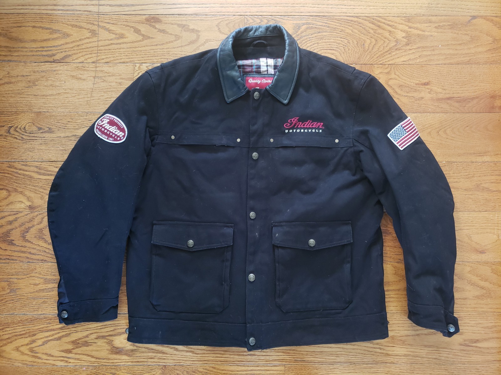 GENUINE INDIAN MOTORCYCLE BRAND MEN'S HEAVY TEXTILE JACKET BLACK w/Leather XL