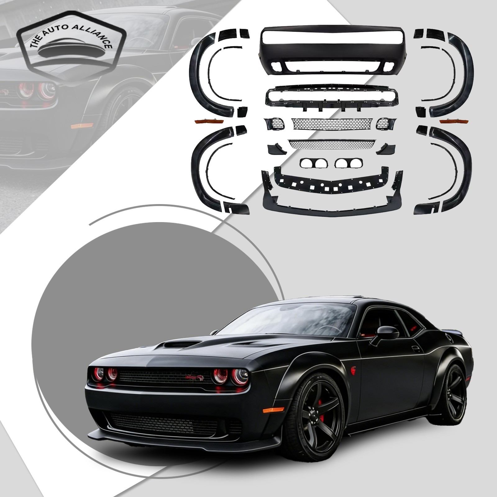 Fit 08-14 Dodge Challenger SRT Style Front Bumper Kit W/Grille&Fender Flares