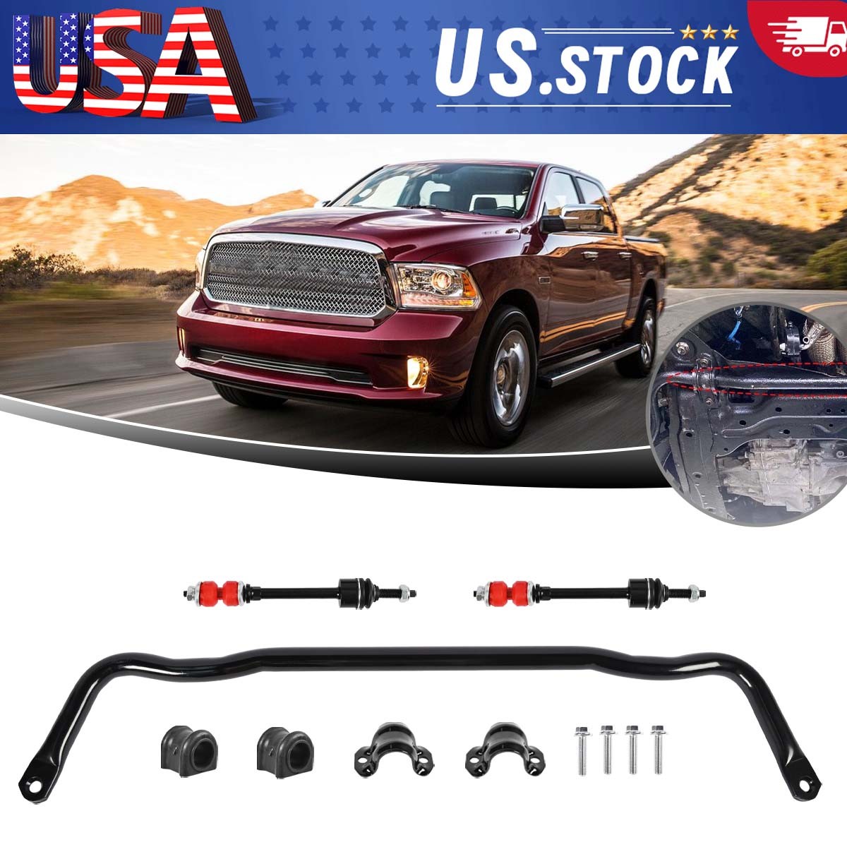 Front Stabilizer Sway Bar & Pair Stabilizer Bar Link For Ram 1500 2011-2018 4WD
