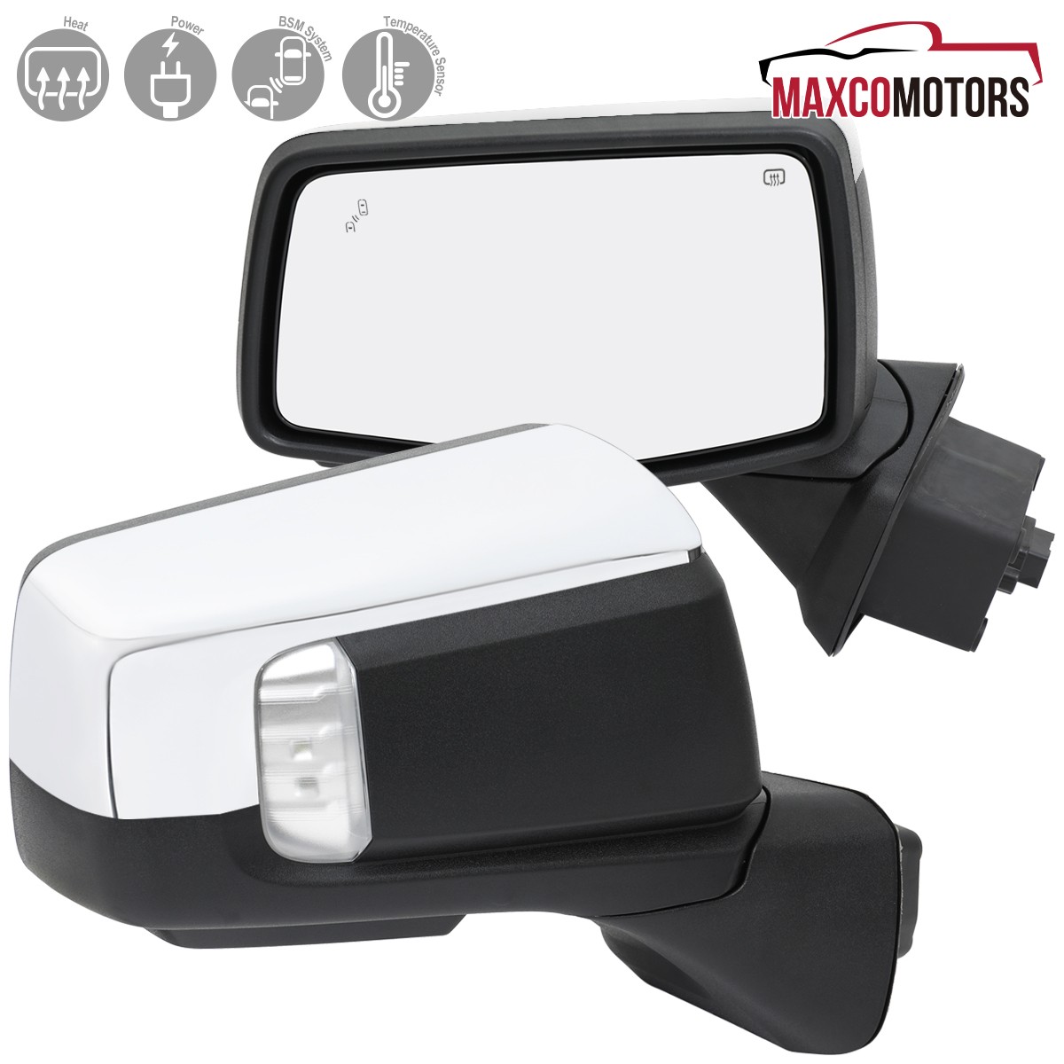 Fits 2019-2026 GMC Sierra 1500 Power Heated Chrome Mirrors Puddle Light+BSM+Temp