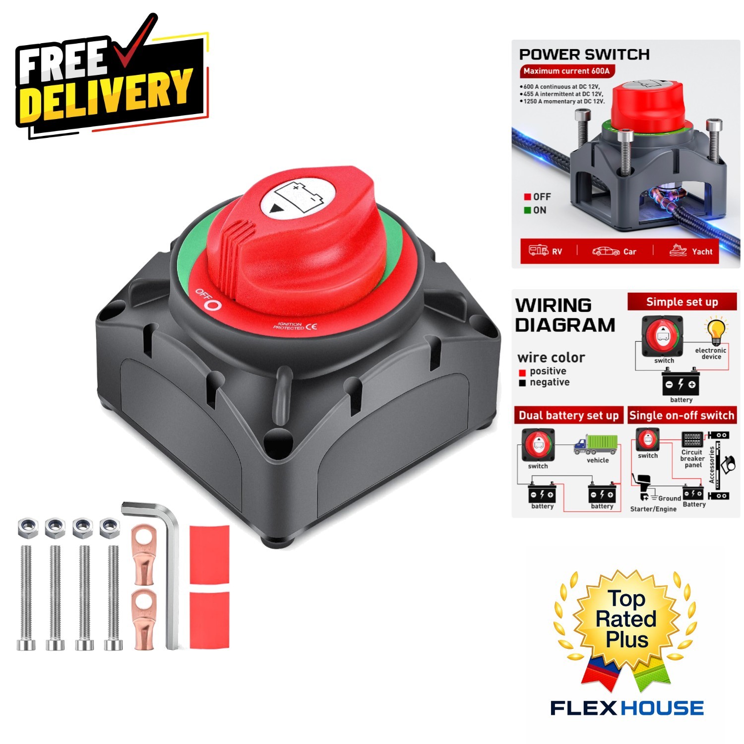 Versatile 600A Battery Isolator - On/Off Switch for Trucks and Marine Use Versatile 600A Battery Isolator - On/Off Switch for Trucks and Marine Use