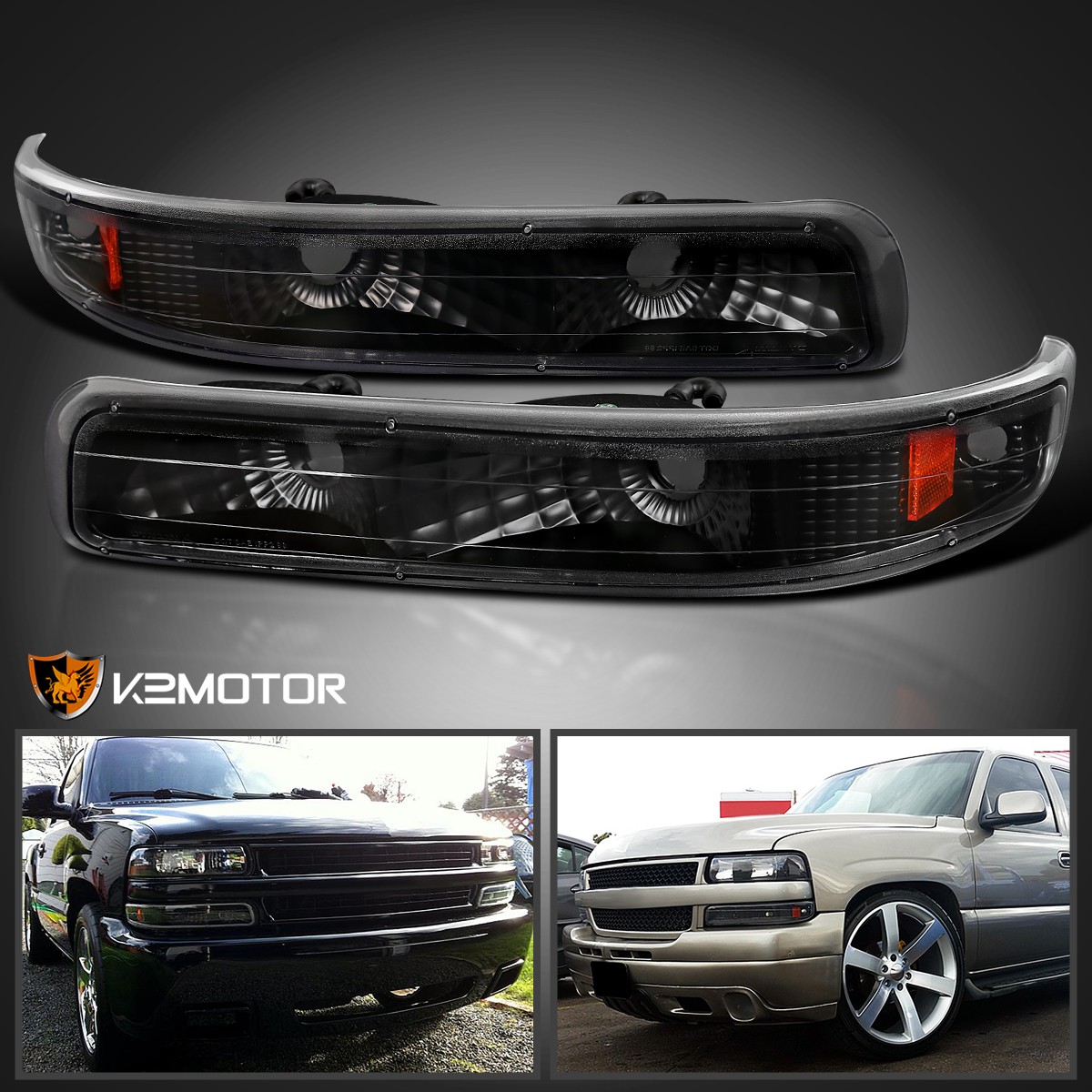 Fits 1999-2002 Chevy Silverado 00-06 Tahoe Suburban Black Bumper Lights Signal Fits 1999-2002 Chevy Silverado 00-06 Tahoe Suburban Black Bumper Lights Signal