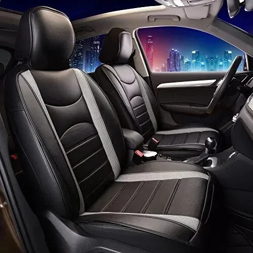 FH Group Car Seat Covers Faux Leather Black  Front Set NEW