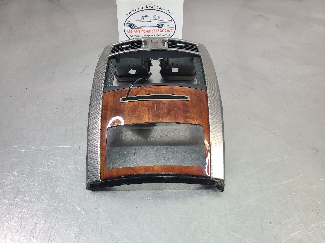 2004-09 Cadillac XLR Center Dash Radio Bezel Trim Surround, Silver / Woodgrain