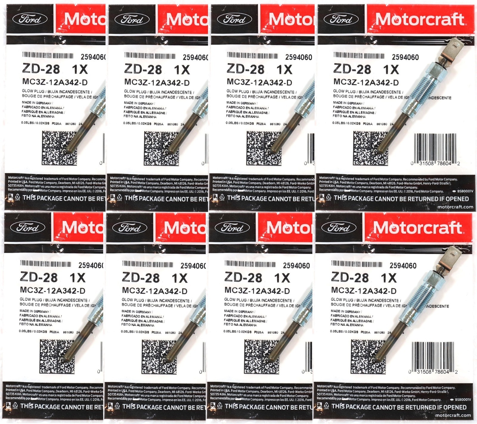 Set of 8 Motorcraft ZD-28 Glow Plugs MC3Z-12A342-D For 1983–1987 6.9L IDI Diesel