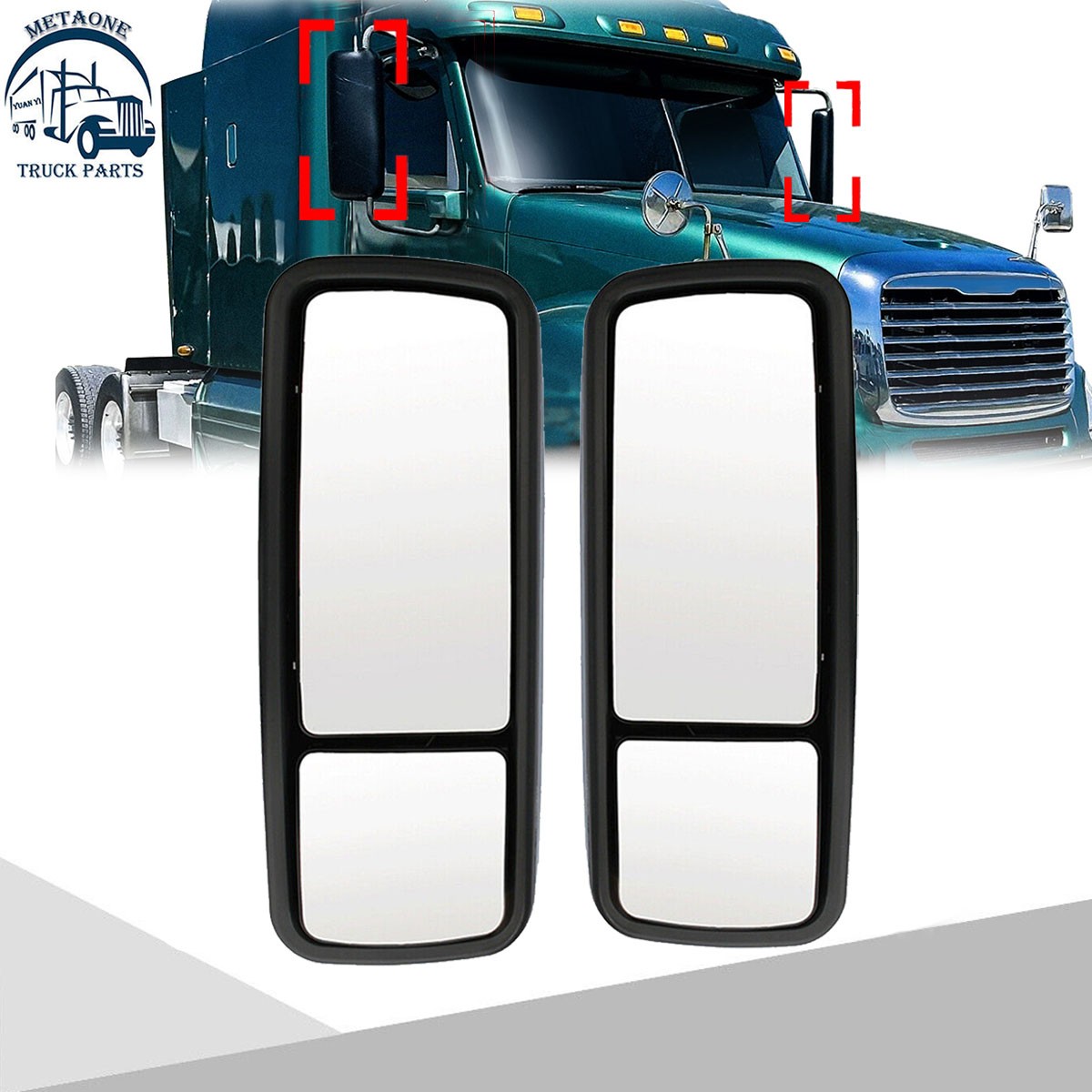 2PCS Black Door Mirror Power w/Heated Pair For Freightliner Columbia LH&RH Side