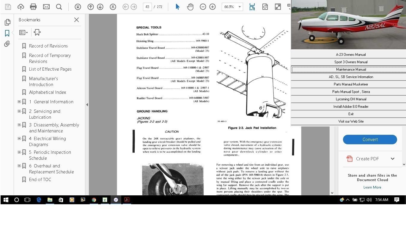 BEECHCRAFT SUNDOWNER SIERRA SERVICE MAINTENANCE LIBRARY + ENGINE