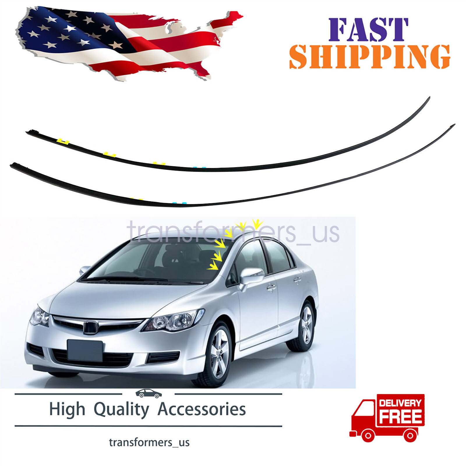 Fit 2006-2011 HONDA CIVIC Molding L&R Drip Side Set 73168-SNA-013 73158-SNA-013