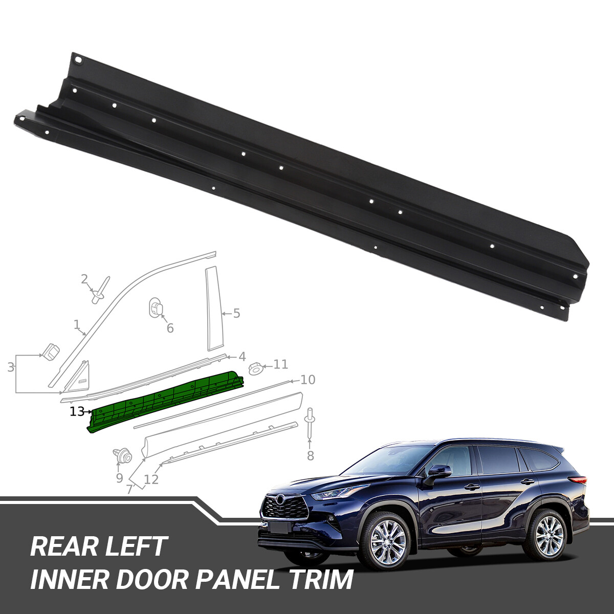 Rear Left Door Lower Molding Inner Trim For 20-23 Toyota Highlander 75736-0E040 Rear Left Door Lower Molding Inner Trim For 20-23 Toyota Highlander 75736-0E040