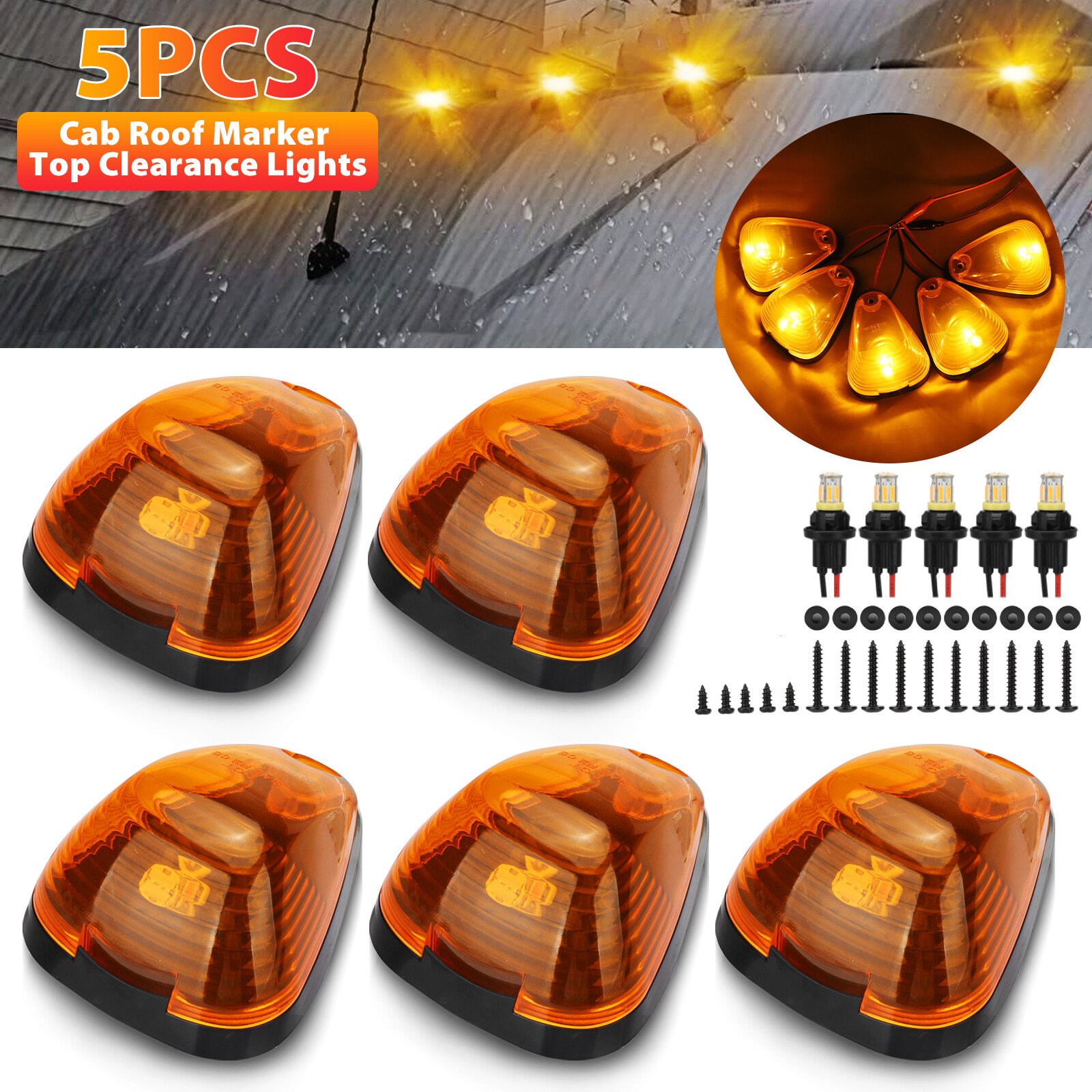 5X Amber LED Cab Roof Marker Lights Kit For 99-16 Ford F250 F350 F450 Super Duty 5X Amber LED Cab Roof Marker Lights Kit For 99-16 Ford F250 F350 F450 Super Duty