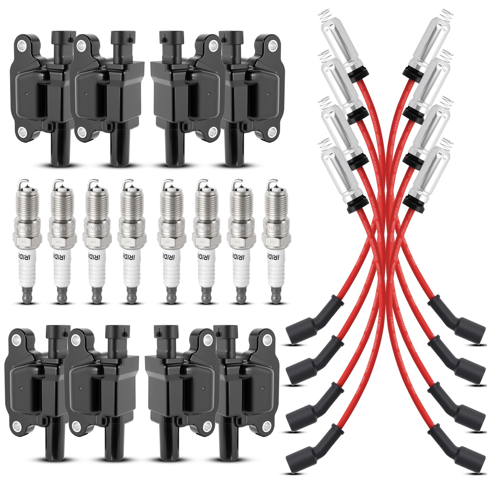 8 Pack Ignition Coils + Spark Plugs + Wire Set For Chevy GMC 5.3L 6.2L V8 UF413