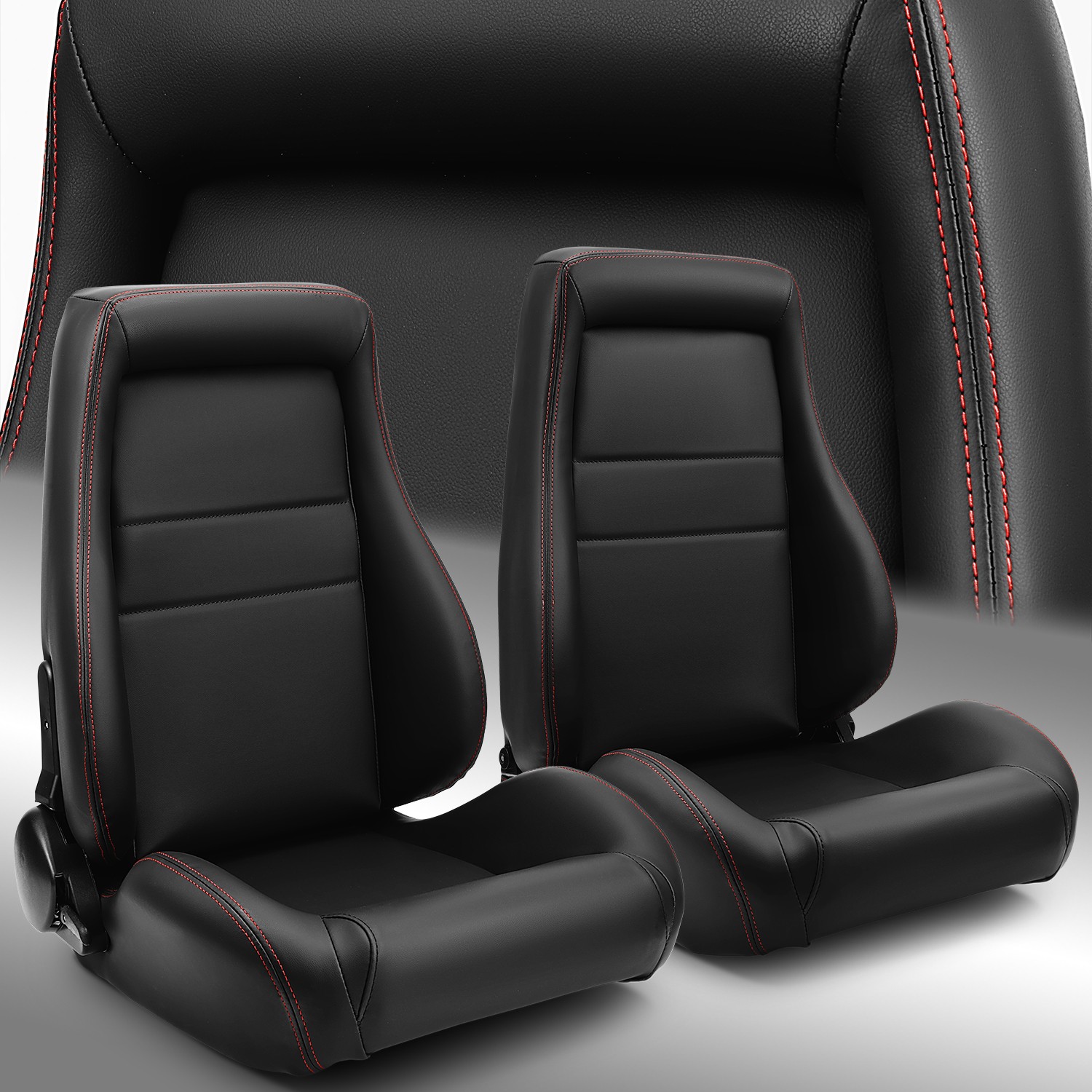 Universal 1 Pair Black OBS Style Seats Reclinable PVC Leather Car Seats Universal 1 Pair Black OBS Style Seats Reclinable PVC Leather Car Seats