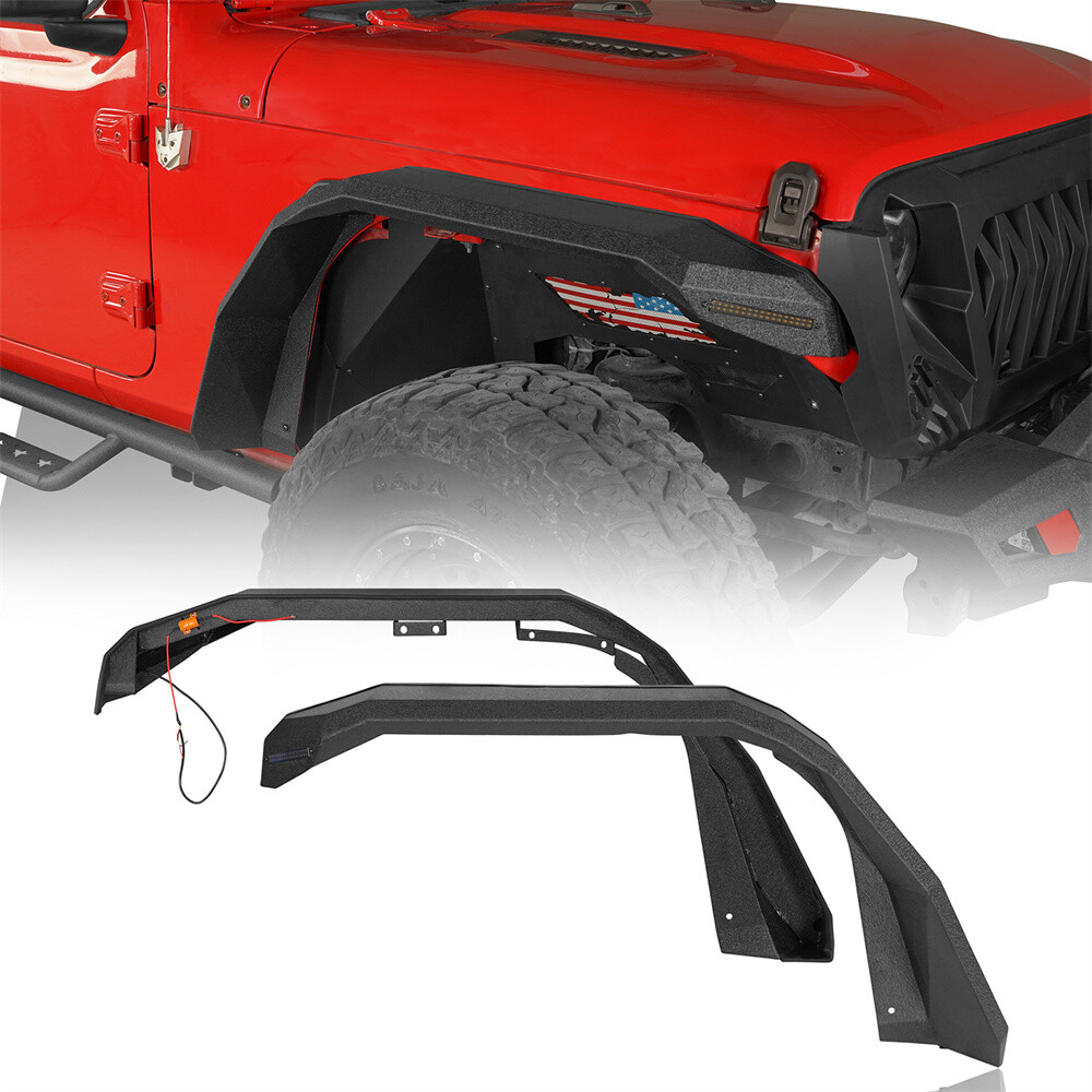 Black Steel Front Rear Fender Flare Fit 2018-2026 Jeep Wrangler JL Gladiator JT Black Steel Front Rear Fender Flare Fit 2018-2026 Jeep Wrangler JL Gladiator JT