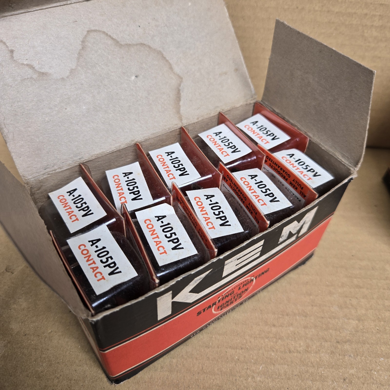 Lot of 10 Vintage KEM TV 1 / A-105PV Ignition Contact Points Sets NOS in Box