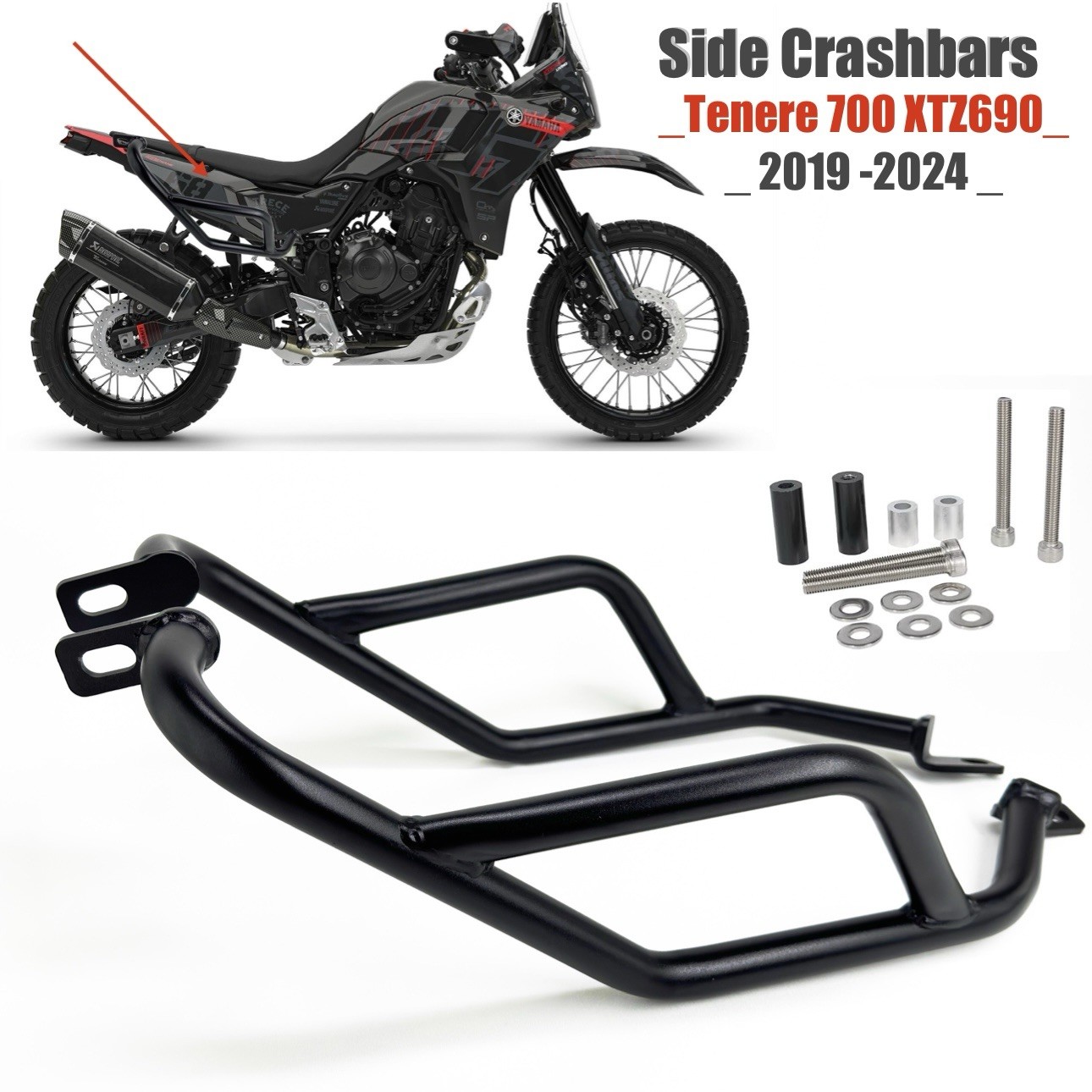 2019-2024 Yamaha Tenere 700 T7  Side Crash Bar Frame Guard Saddlebag Support HD