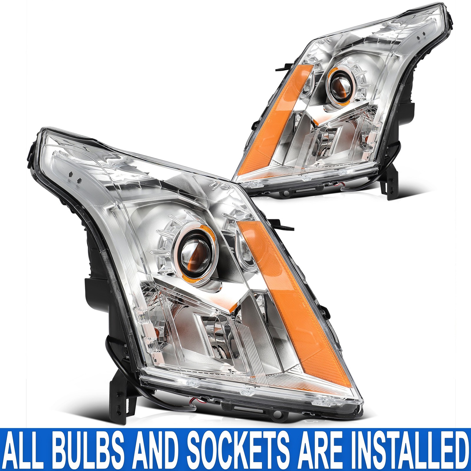 PAIR/SET Projector Headlight Assembly W/ Bulbs For Cadillac SRX Luxury 2010-2016