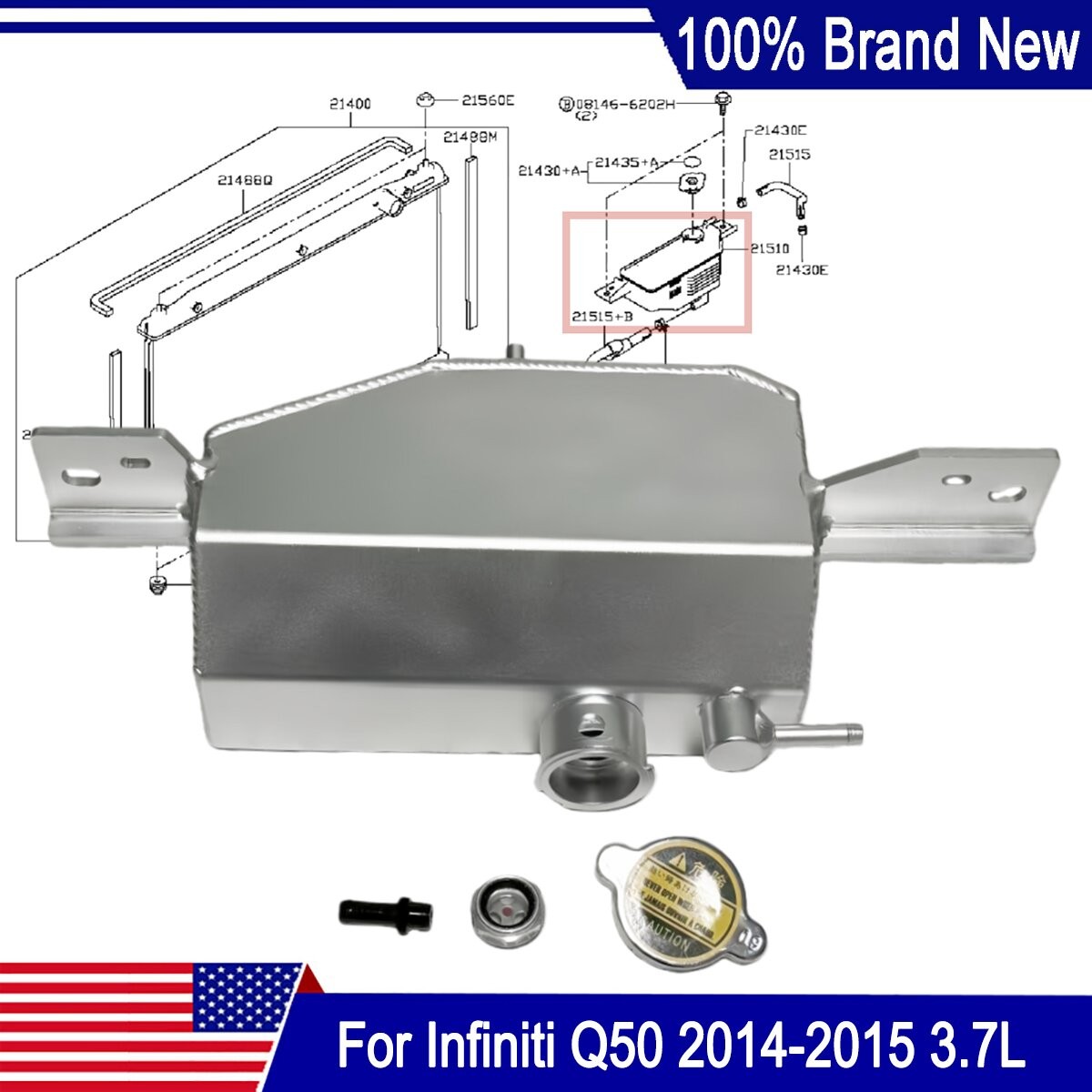 Fit Infiniti Q50 21710-4GN0A 2014-2015 3.7L 3.5 Coolant Reservoir Expansion Tank