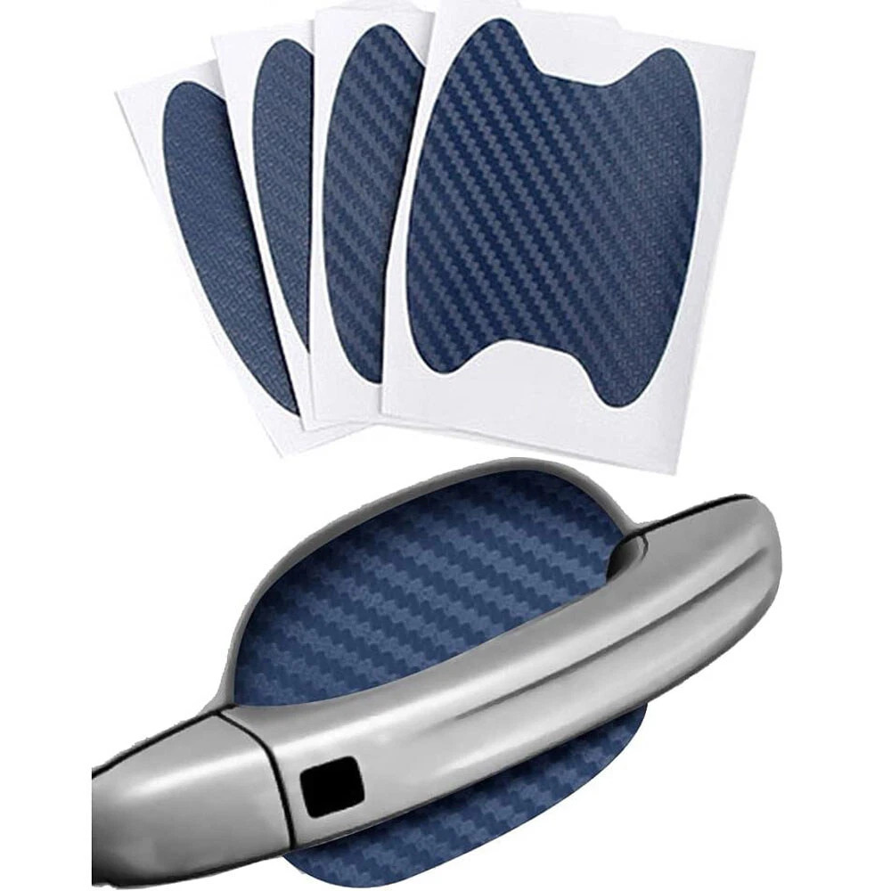 4PCS Blue Carbon Fiber Car Door Handle Anti-Scratch Protector Film Stickers