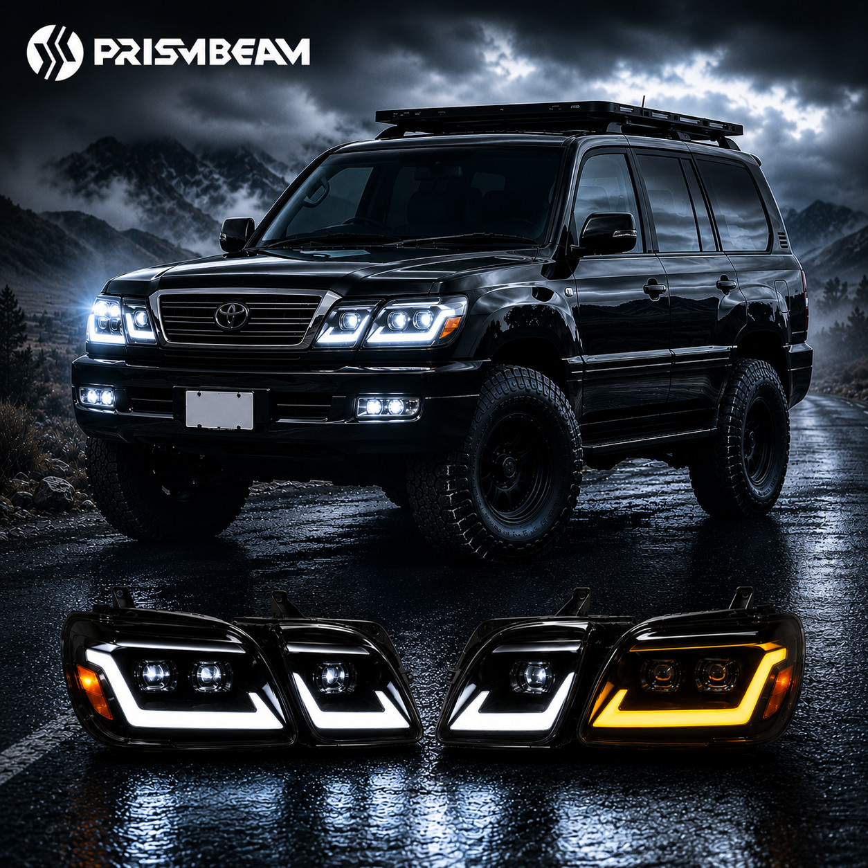 2x Clear LED Projector Headlights For 1998-2007 Lexus LX470 Sequential DRL IP67