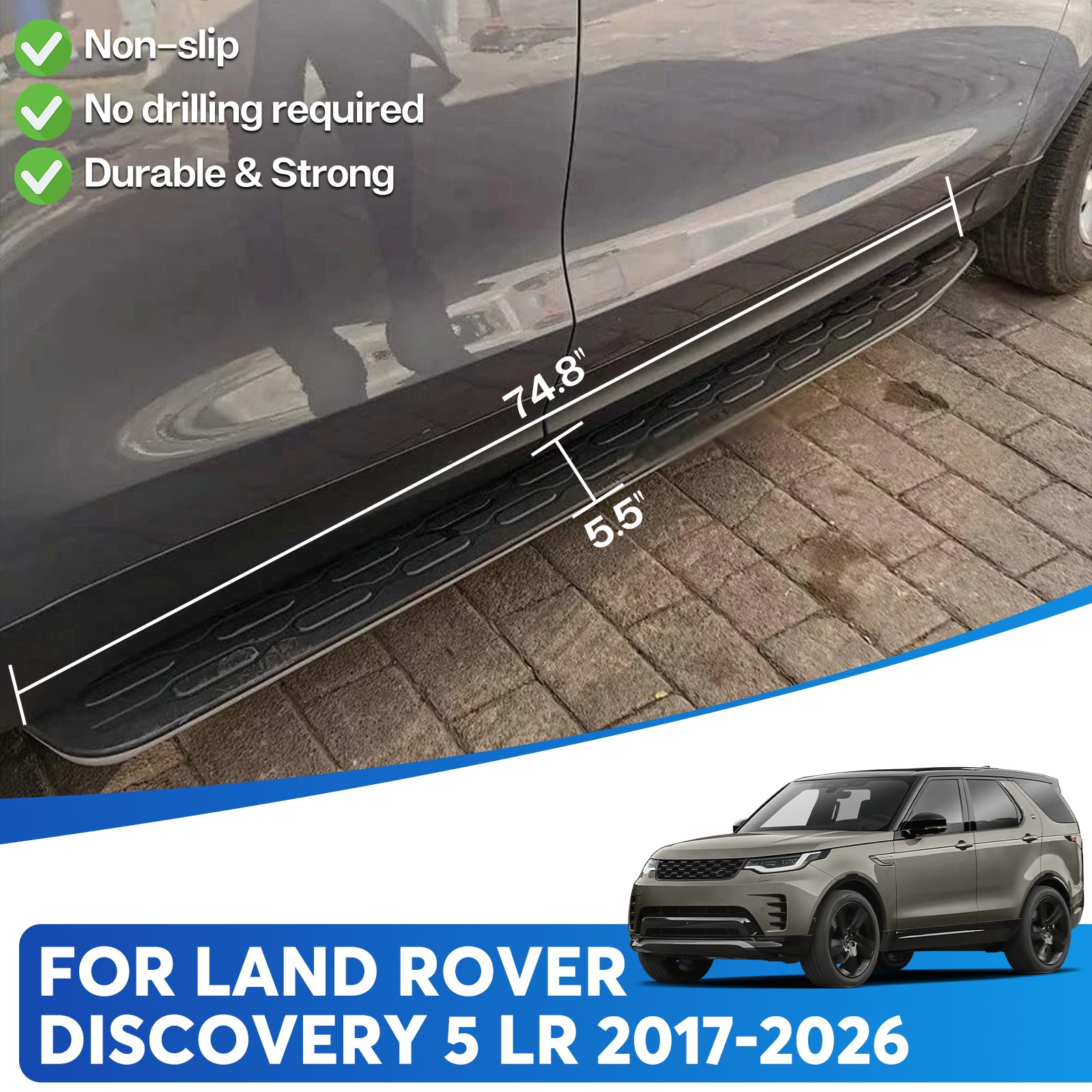 2 PCS Side Step for Land Rover Discovery 5 2017 - 2026 Running Board Nerf Bar