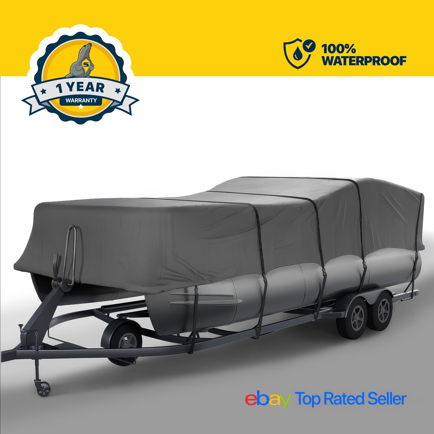Seal Skin Trailerable Pontoon Boat Cover, Waterproof Protection, UV Resistant Seal Skin Trailerable Pontoon Boat Cover, Waterproof Protection, UV Resistant