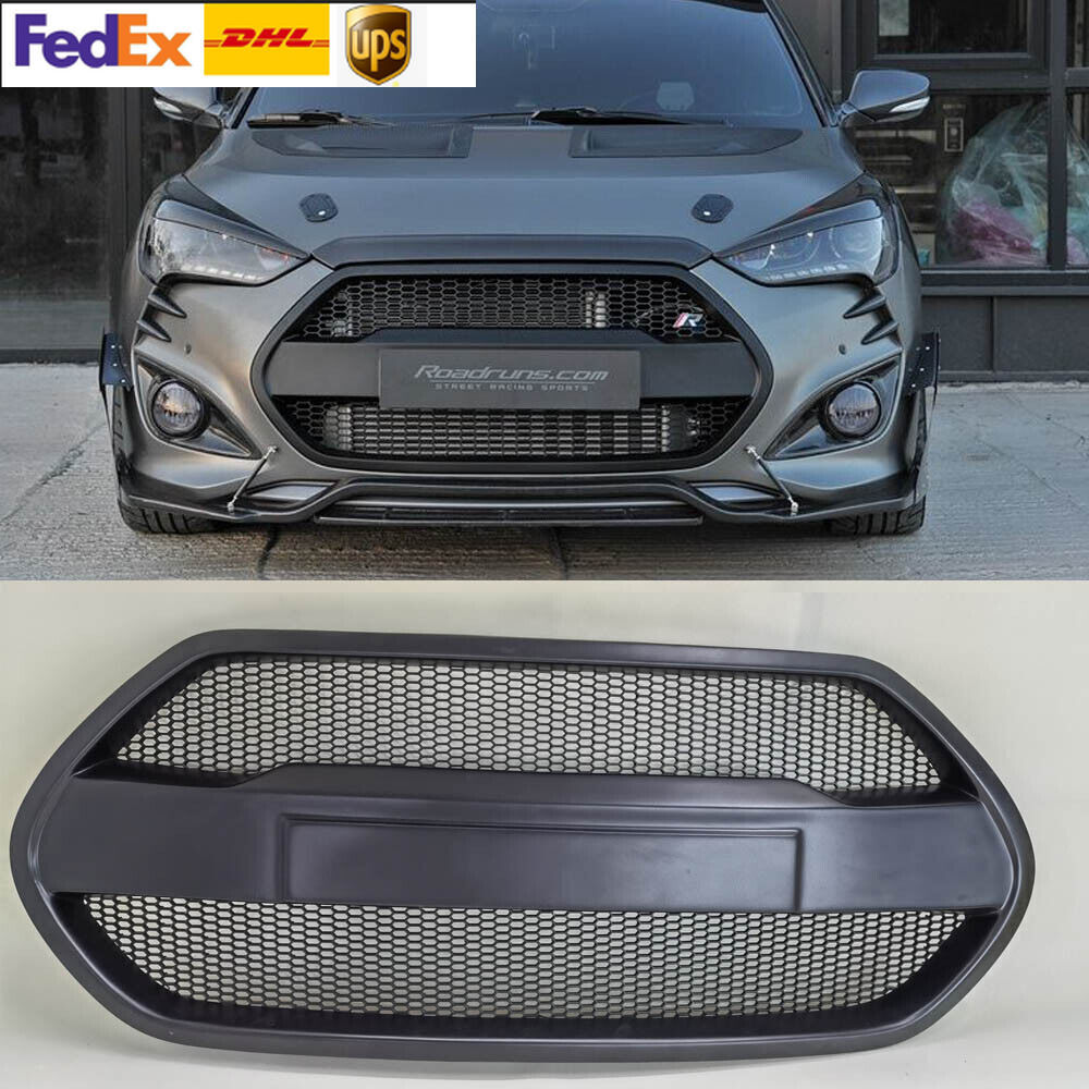 Black Fiberglass Front Radiator Grille For 2013~2017 Hyundai Veloster Turbo