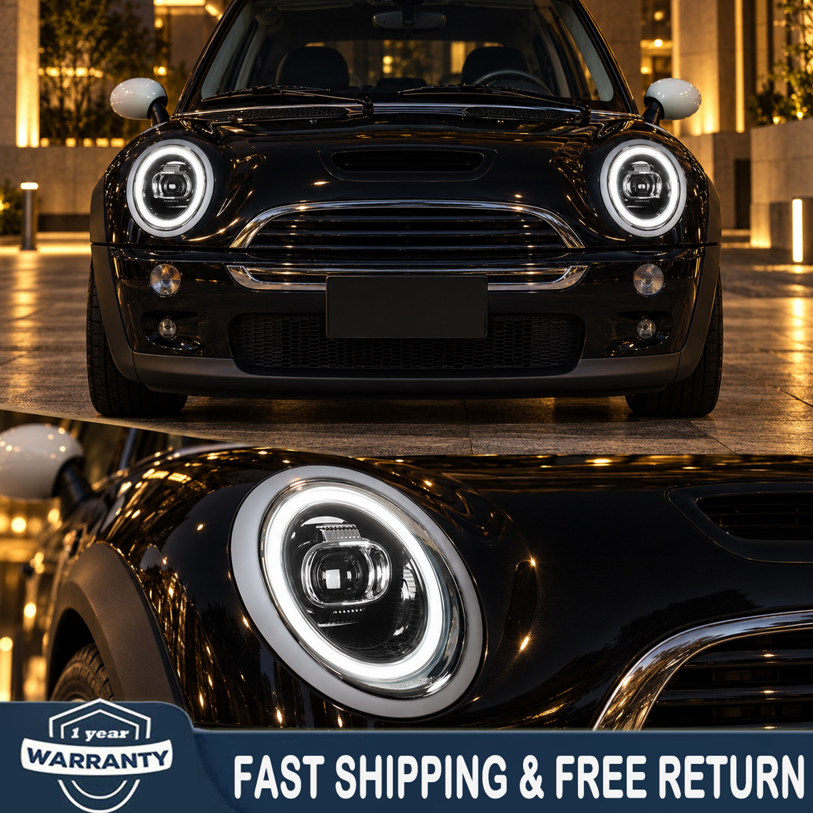 Pair Dynamic DRL LED Headlights For 2002–2008 Mini Cooper R50 R52 R53 Animation