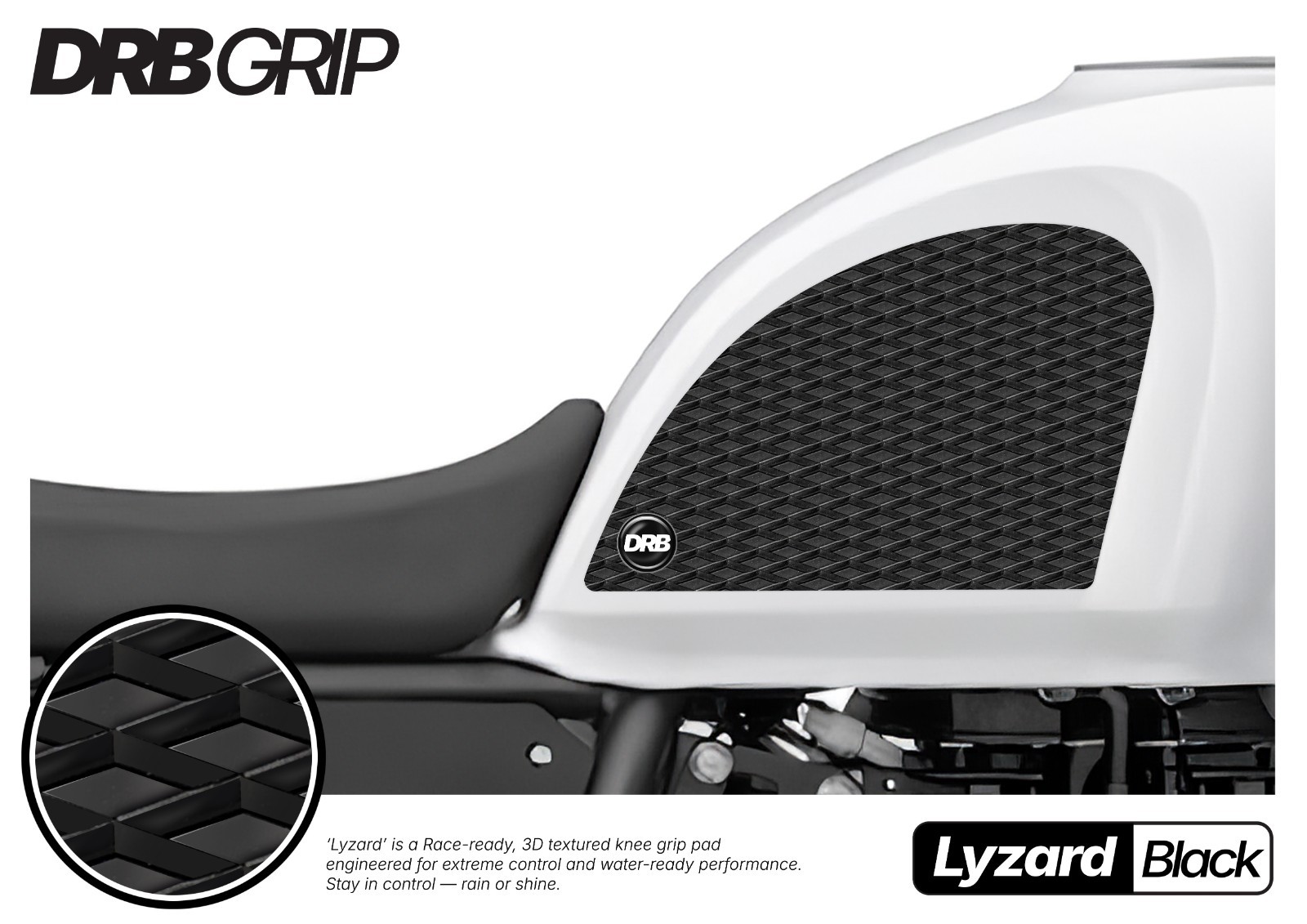 DRB Grip Royal Enfield SCRAM 411 (2022~) Tank Grips (LYZARD / Black)
