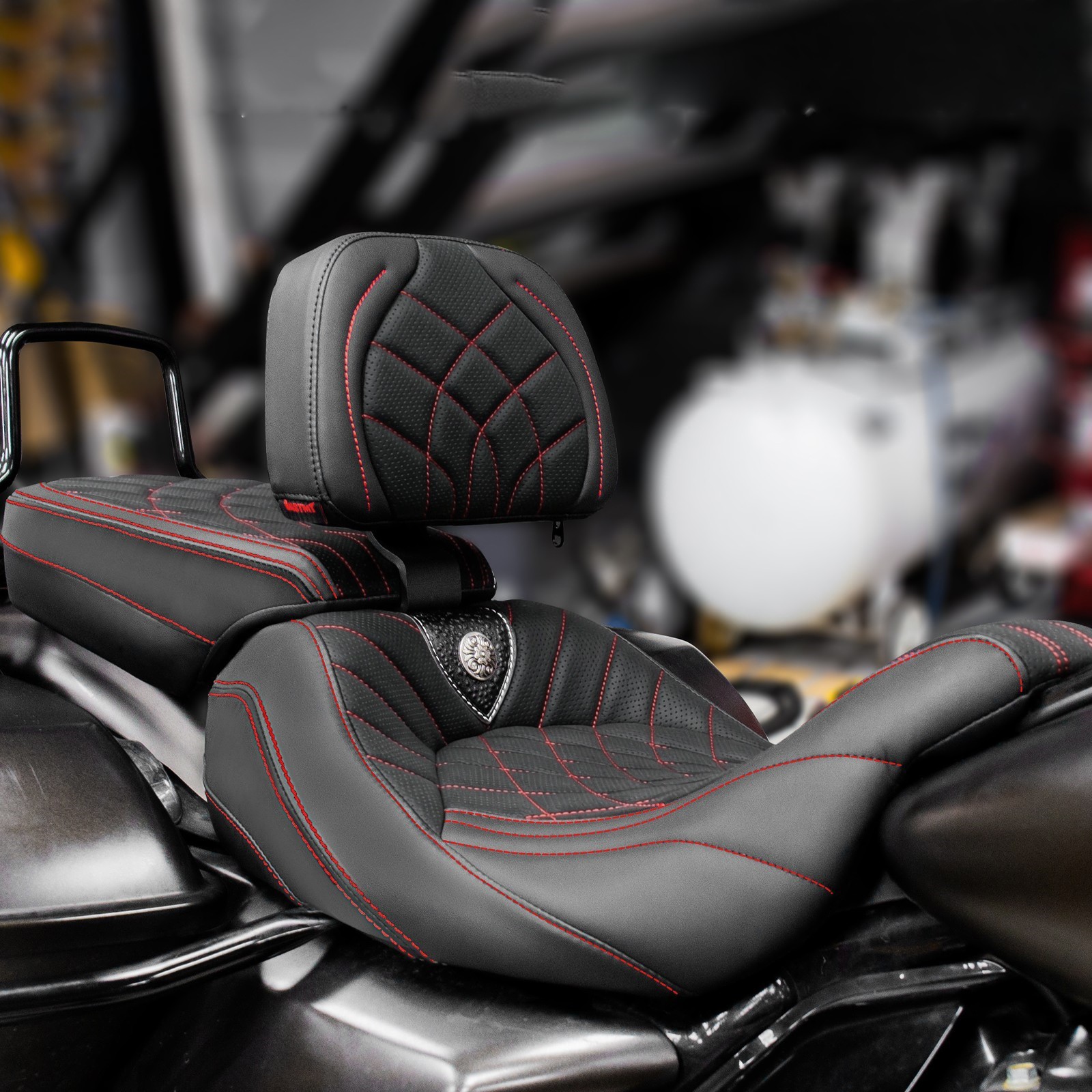 Red Stitching Gel Driver Passenger Seat & Backrest For Harley Touring 2009-2024