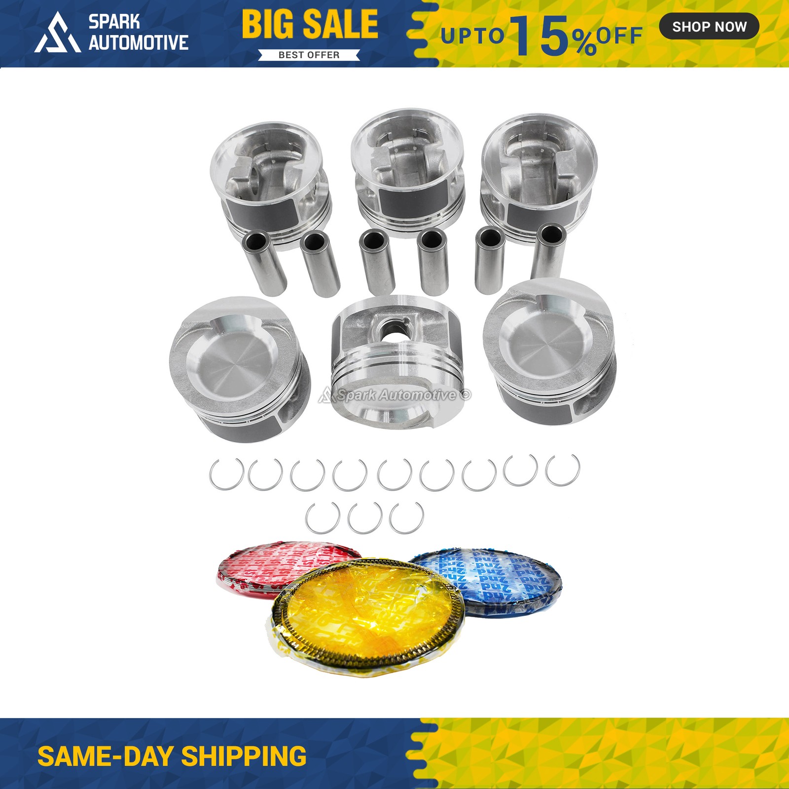 Pistons w/ Rings fit Fits 1992-2002 Volkswagen 2.8L V6 SOHC 12V