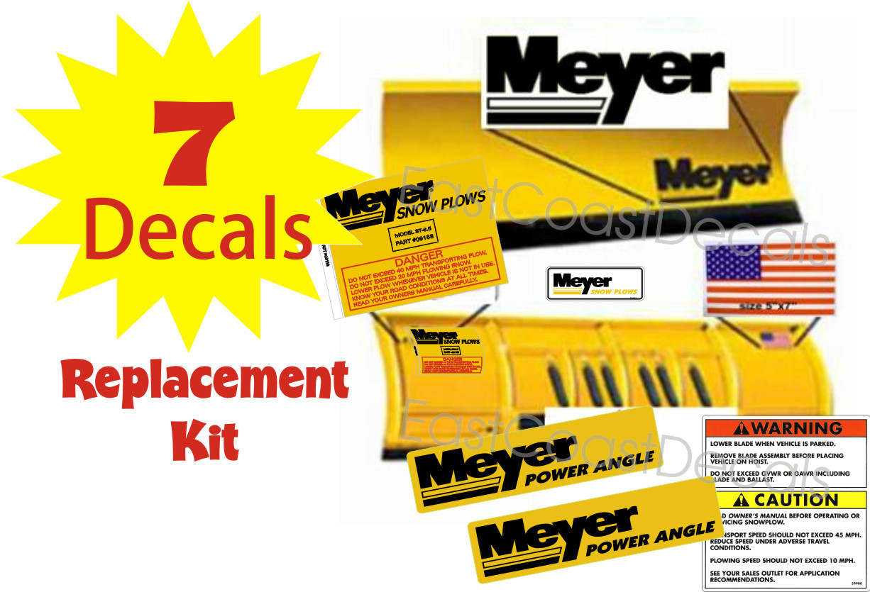 MEYER Snow Plow Decal 7 Pc. Kit w Angles Warnings Front Blade Flag Set NEW (MK1)