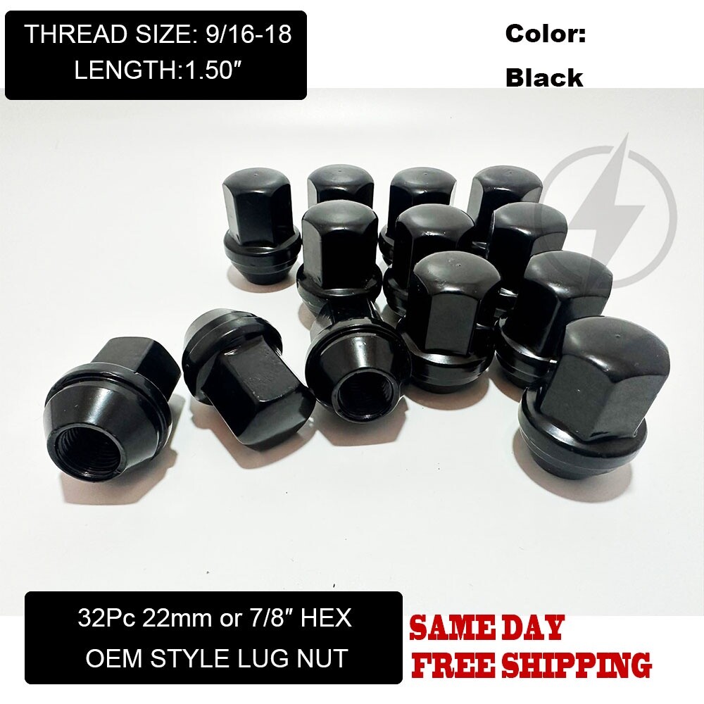 Fit Ram 2500/3500 1994-2011 OEM Factory Cone Seat Solid Lug Nut 9/16 Black 32pc