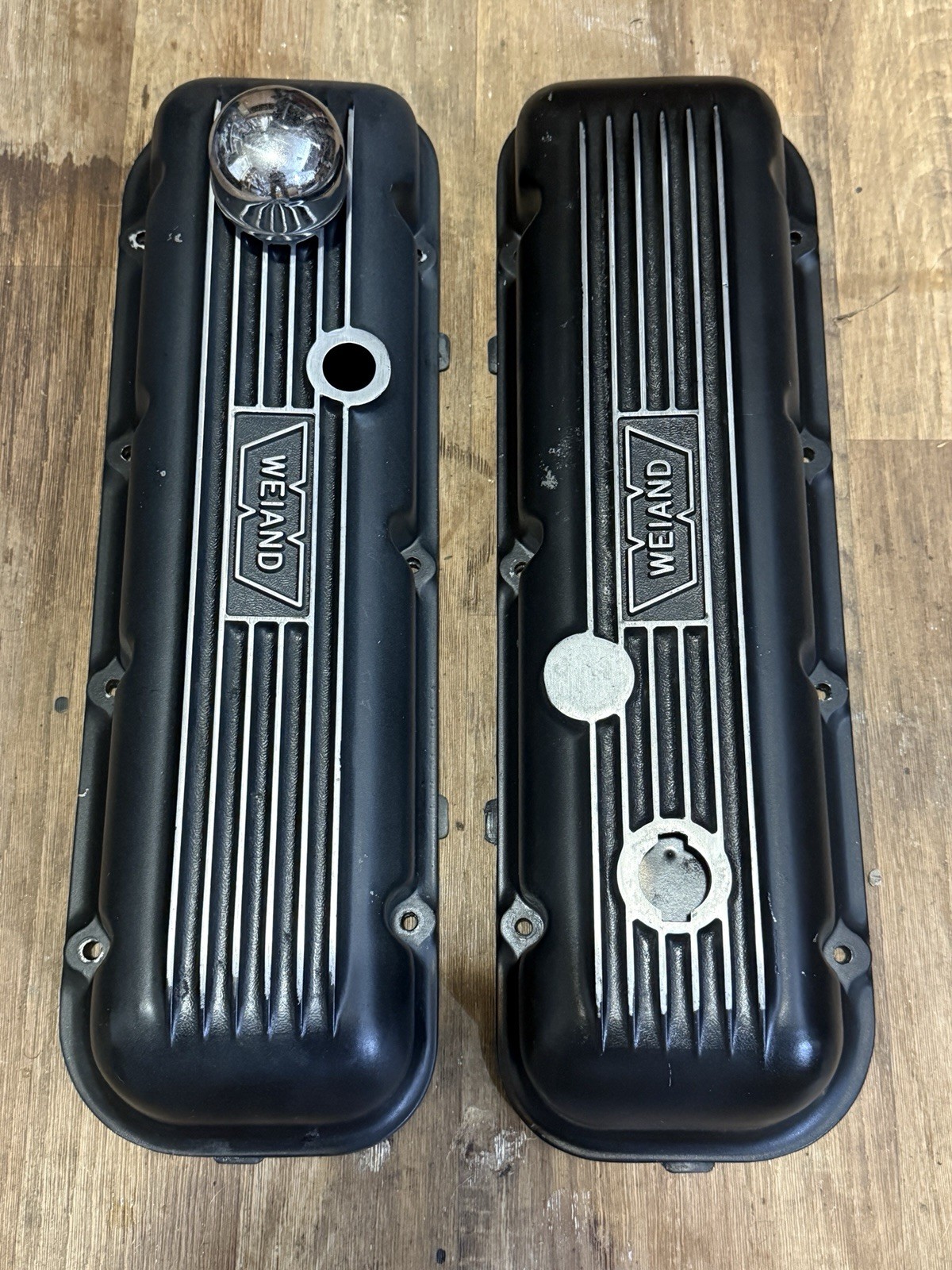 Vintage Weiand Old School BBC Aluminum Finned Valve Covers Big Block 396 427 Vintage Weiand Old School BBC Aluminum Finned Valve Covers Big Block 396 427