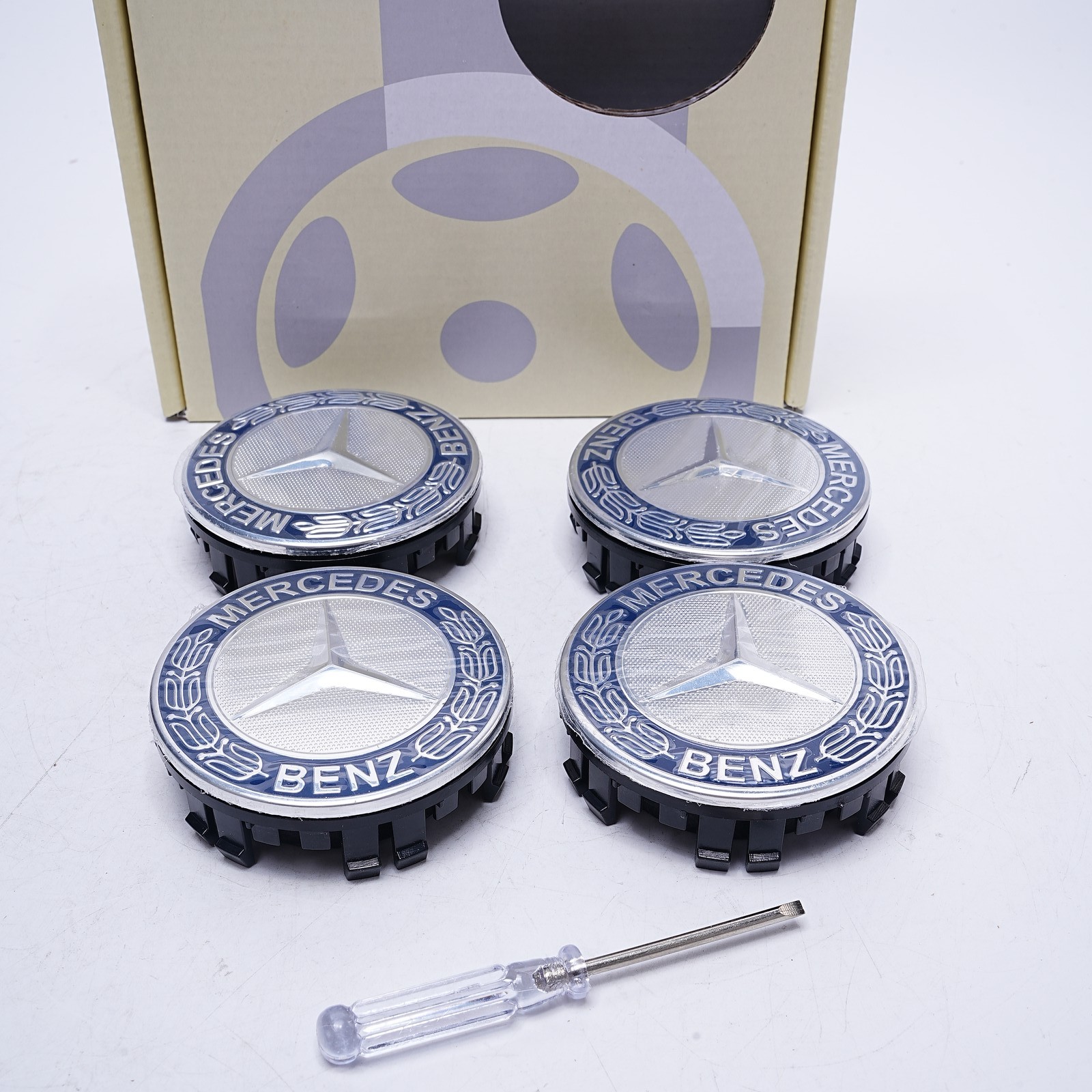OEM Mercedes-Benz Deep Blue Wreath 75mm Floating Alloy Wheel Center Hub Cap